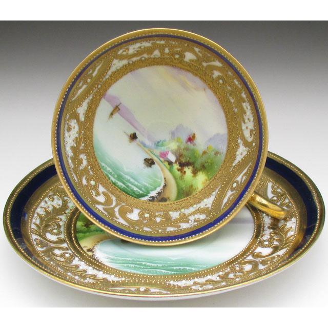 ノリタケ オールドノリタケ 金盛りエナメルジュール海辺風景絵 ノリタケ オールドノリタケ 金盛りエナメルジュール海辺風景絵