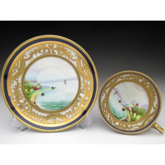 ノリタケ オールドノリタケ 金盛りエナメルジュール海辺風景絵 ノリタケ オールドノリタケ 金盛りエナメルジュール海辺風景絵