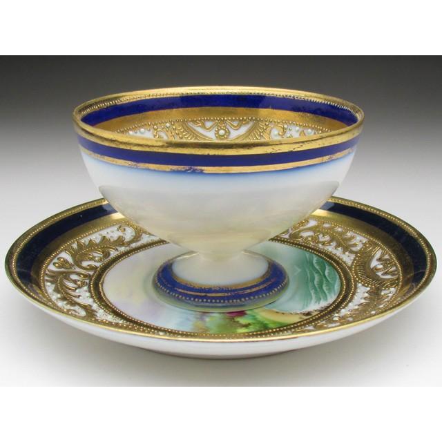 ノリタケ オールドノリタケ 金盛りエナメルジュール海辺風景絵 ノリタケ オールドノリタケ 金盛りエナメルジュール海辺風景絵