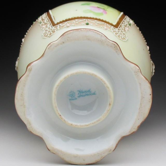 オールドノリタケ 盛り上げエナメルジュール薔薇絵 花瓶 22cm : no642 