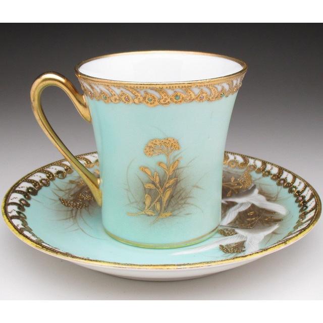 お得 オールドノリタケ 金盛りエナメルジュール フライングスワン