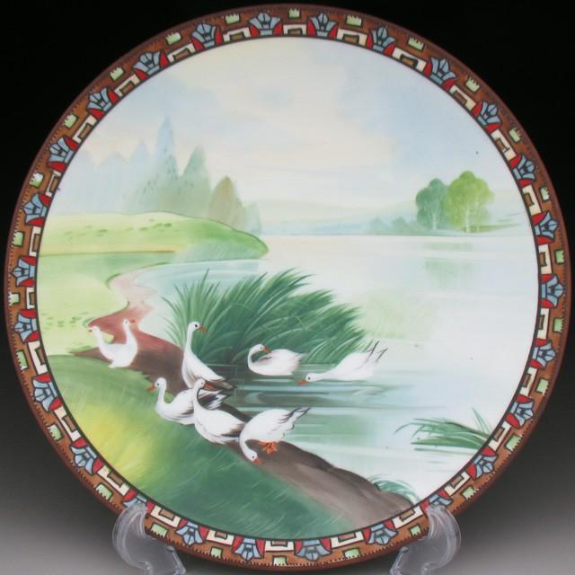 ノリタケ オールドノリタケ 湖畔風景水鳥絵 プレート 25cm ノリタケ オールドノリタケ 湖畔風景水鳥絵 プレート 25cm