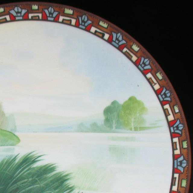 ノリタケ オールドノリタケ 湖畔風景水鳥絵 プレート 25cm ノリタケ オールドノリタケ 湖畔風景水鳥絵 プレート 25cm
