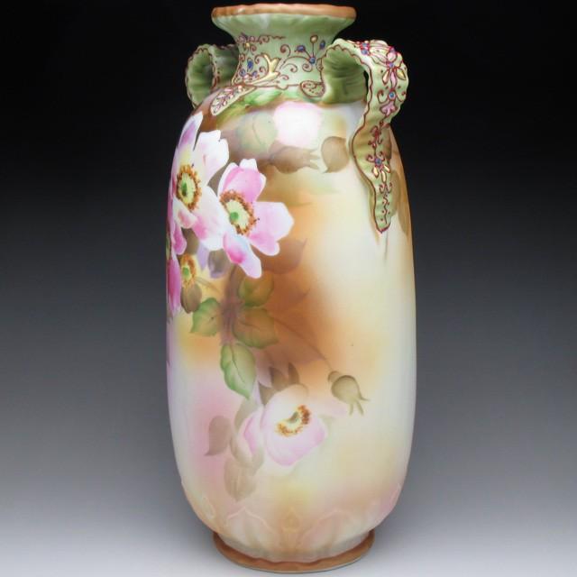 ノリタケ オールドノリタケ エナメル盛りジュール花絵 花瓶 28cm 