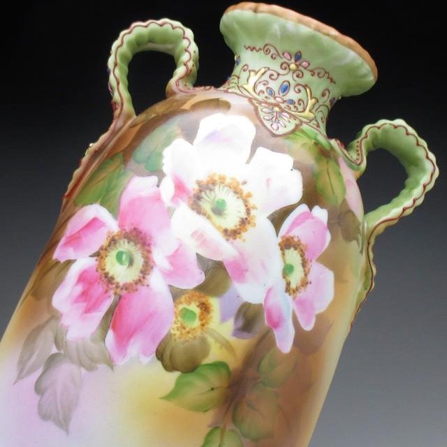ノリタケ オールドノリタケ エナメル盛りジュール花絵 花瓶 28cm 
