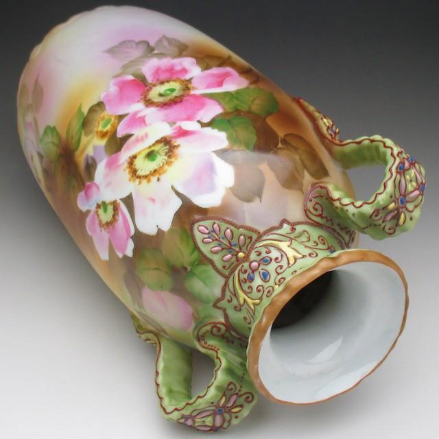 ノリタケ オールドノリタケ エナメル盛りジュール花絵 花瓶 28cm 