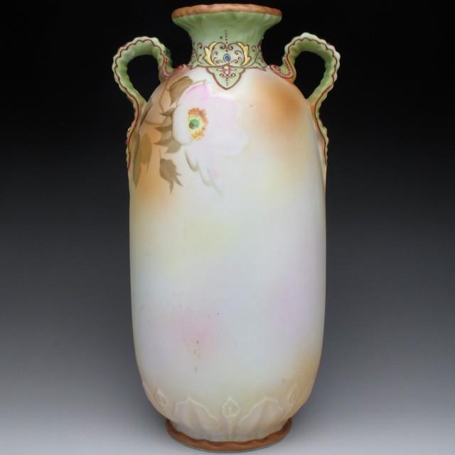 ノリタケ オールドノリタケ エナメル盛りジュール花絵 花瓶 28cm 