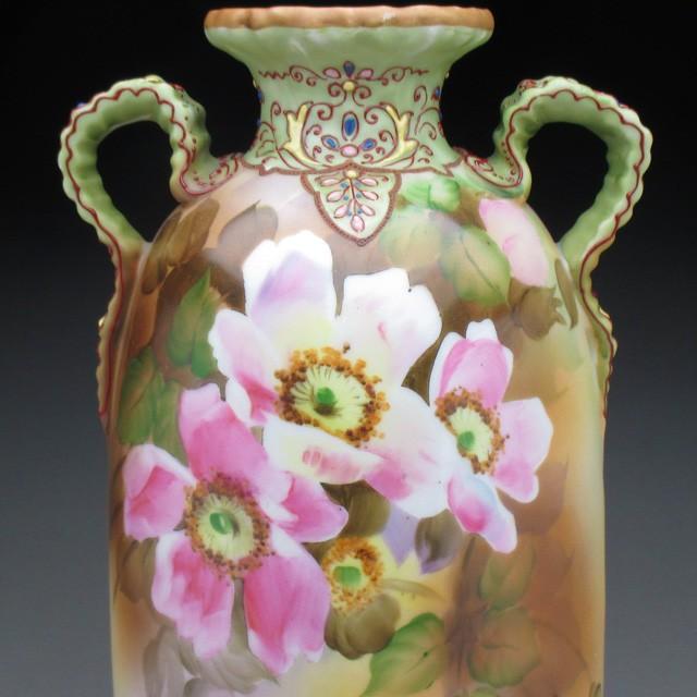 オールドノリタケ エナメル盛りジュール花絵 花瓶 28cm : no731  