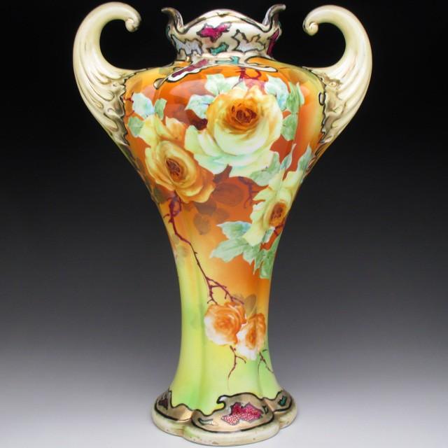 ❤限定最安値❤ オールドノリタケ 金彩黄薔薇絵 花瓶 29cm