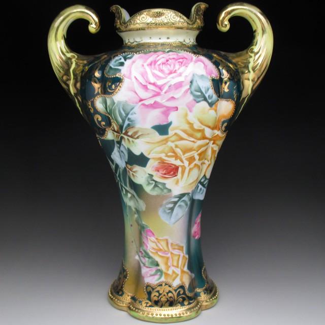 オールドノリタケ 金盛り薔薇絵 花瓶 27cm :no853:アンティーク陶磁器 ちるんはうす - 通販 - Yahoo!ショッピング