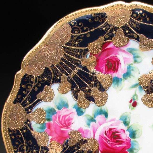 ノリタケ オールドノリタケ コバルト金盛り薔薇絵 プレート 22cm