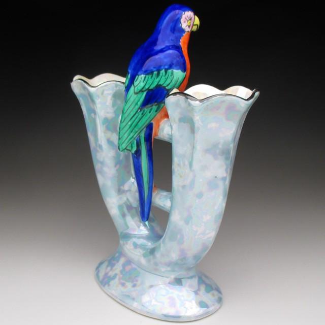 ノリタケ オールドノリタケ 鳥フィギュア付 花瓶 : アンティーク陶磁器
