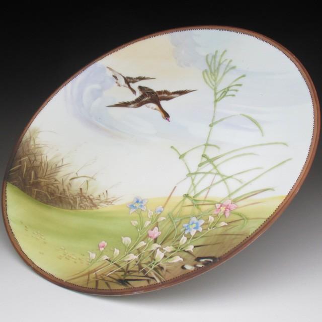 ノリタケ オールドノリタケ 盛り上げ草花水鳥絵 プレート 23cm 