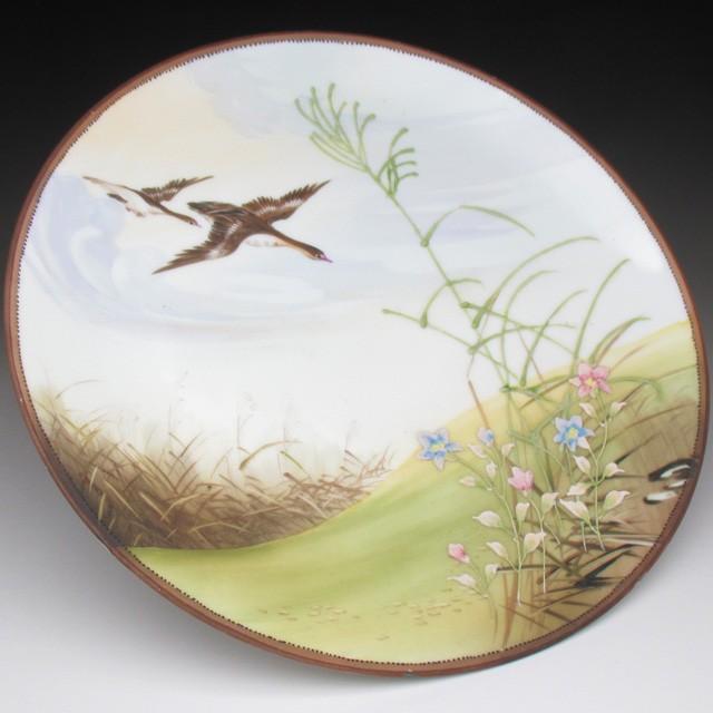 ノリタケ オールドノリタケ 盛り上げ草花水鳥絵 プレート 23cm 