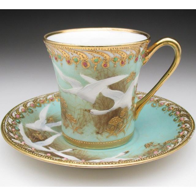 オールドノリタケ 金盛りジュール フライングスワン カップ＆ソーサー
