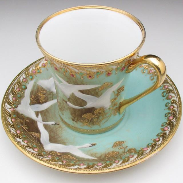 オールドノリタケ 金盛りジュール フライングスワン カップ＆ソーサー