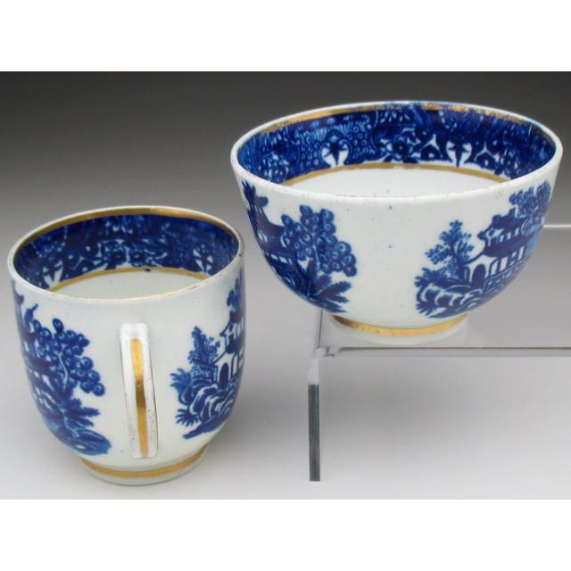 ウースター 初期 藍染付東洋風景絵 ティーボウル＆コーヒーカップ 