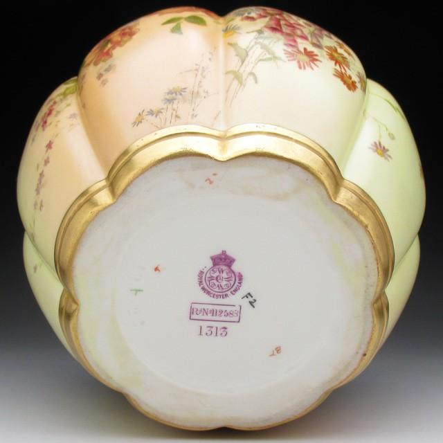 ロイヤルウースター 金彩草花絵 香炉 ポプリ アンティーク 1894 ロイヤルウースター 金彩草花絵 香炉 ポプリ アンティーク 1894