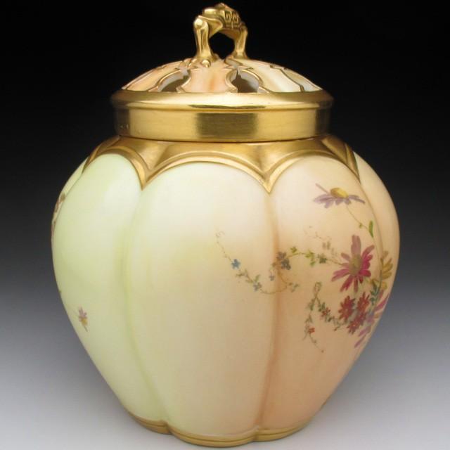 ロイヤルウースター 金彩草花絵 香炉 ポプリ アンティーク 1894年