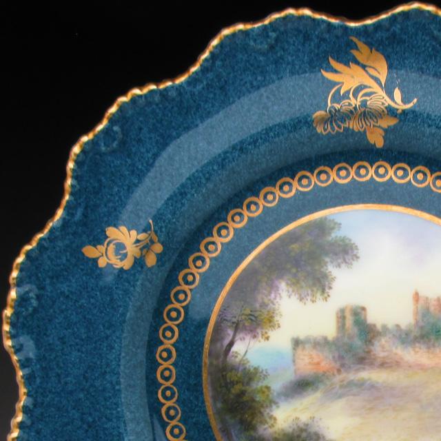 ロイヤルウースター 藍地金彩古城風景絵 プレート 22cm アンティーク 
