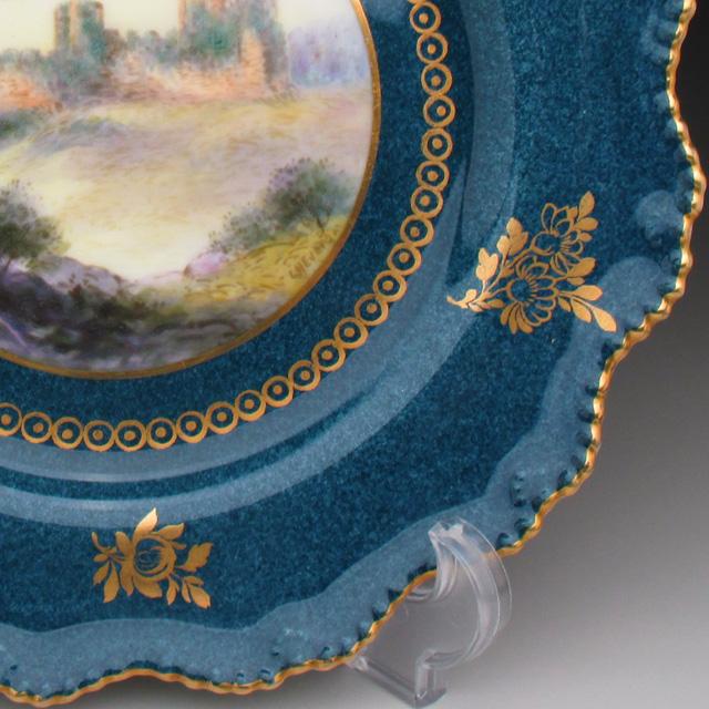 ロイヤルウースター 藍地金彩古城風景絵 プレート 22cm アンティーク