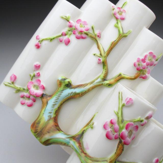 ロイヤルウースター 梅貼り花枝 連管花瓶 アンティーク 1880年 