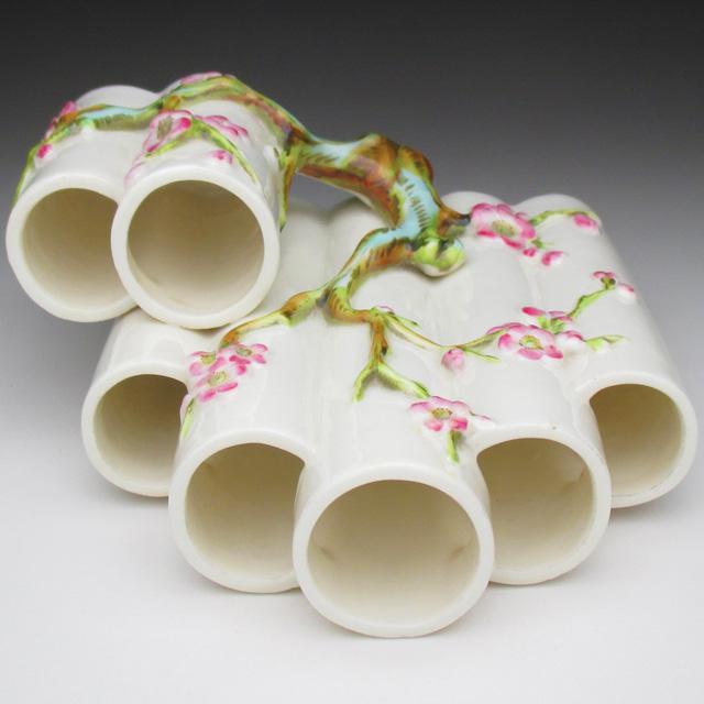 ロイヤルウースター 梅貼り花枝 連管花瓶 アンティーク 1880年 