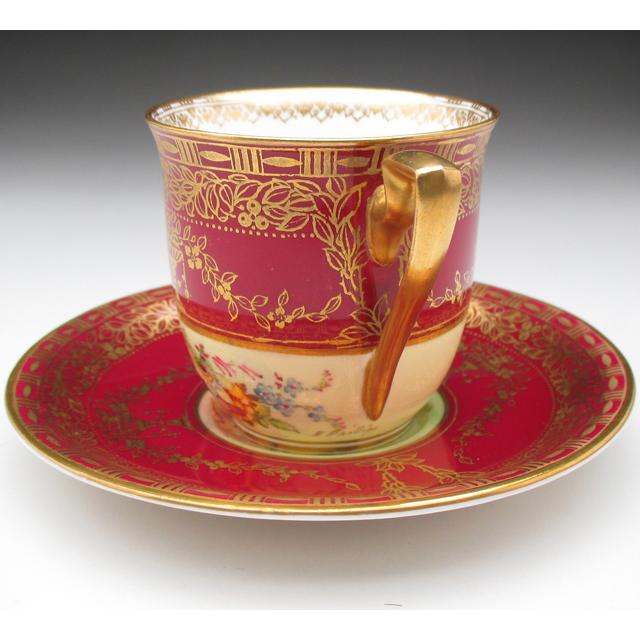 ROYAL WORCESTER ロイヤルウースター ワインレッド地金彩花束絵 カップ 