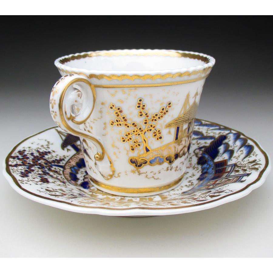 英国アンティーク　チェンバレンズウースター　ボタニカル柄プレート ROYAL WORCESTER チェンバレン・ウースター 東洋風人物風景絵 カップ