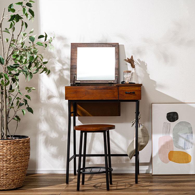 東谷 ドレッサー スツール 2点セット 鏡台 椅子付き 木製 GT-312 2way