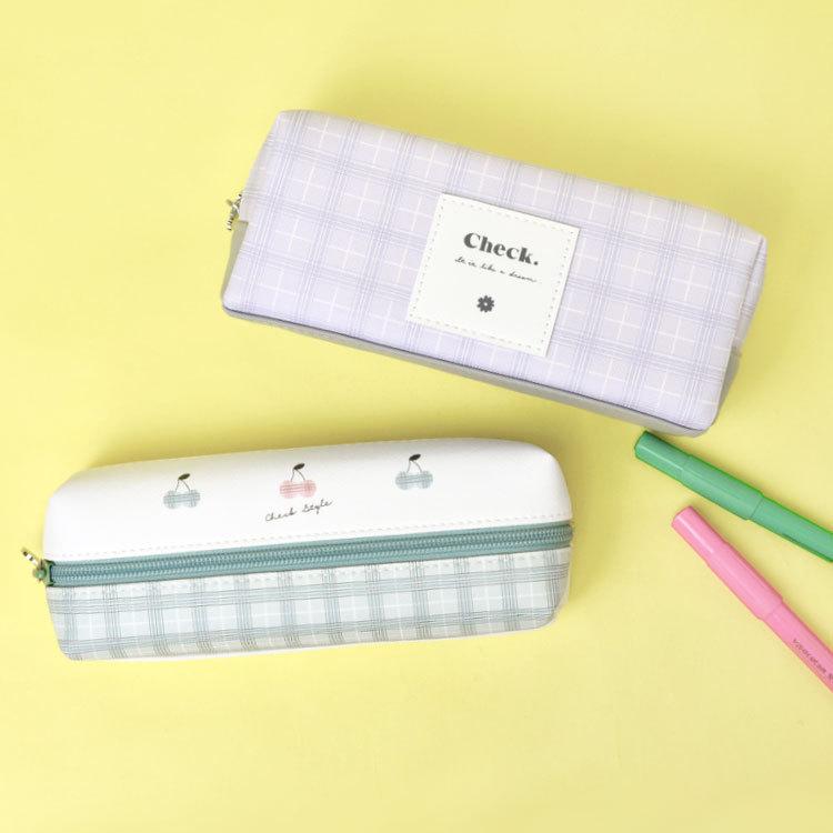 筆箱 かわいい 安い 激安 プチプラ 高品質 中学生 ペンケース 高校生 女子 女の子 ペンポーチ チェック柄 パステル 大容量 おしゃれ 通学 小学生 Boxペンケース チェリー