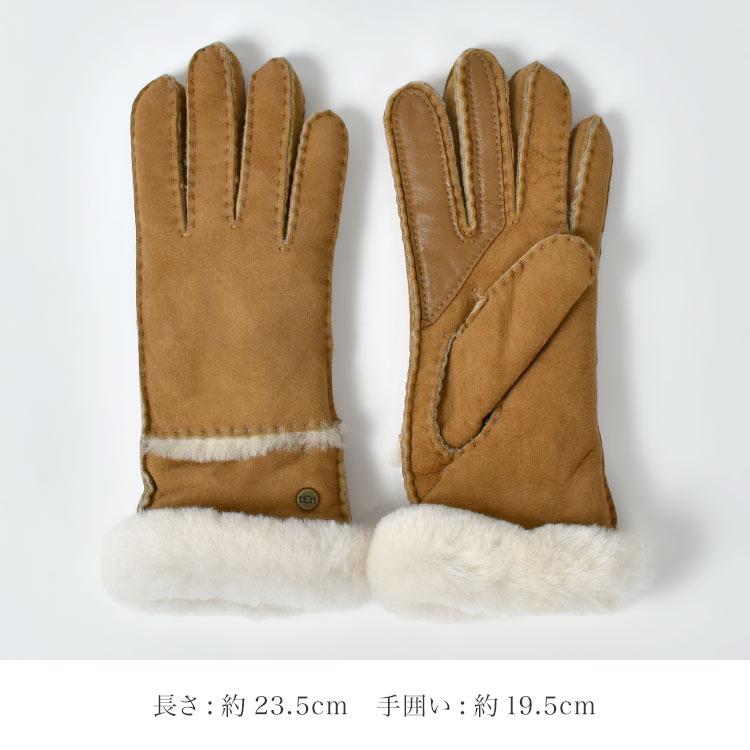 極美品 UGG 手袋 ブラウン シープスキン 羊革 へリテージ ロゴ S/M UGG (アグ) シープスキン ボア グローブ Sheepskin Seamed Glove