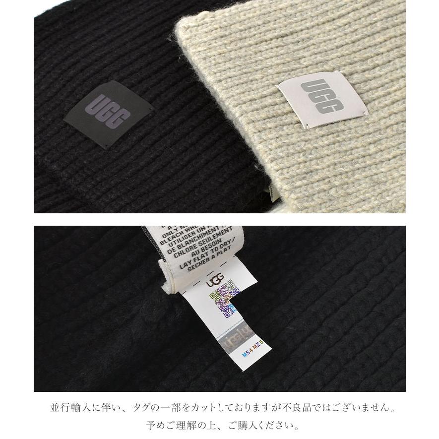 タグ付き アグ リブ編みマフラー グレー ロゴ牛革 UGG（アグ）の「【UGG】アグ メンズ マフラー ロゴ 「RIBBED KNIT