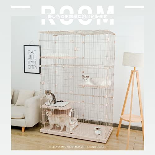 PETEPELA(ぺテぺラ) 猫 ケージ 大型 3段 広い 2段 多頭飼い キャットケージ 多頭用 キャスター ローラー 大きい 可愛い 増やせ ベージュ 5*184 5cm