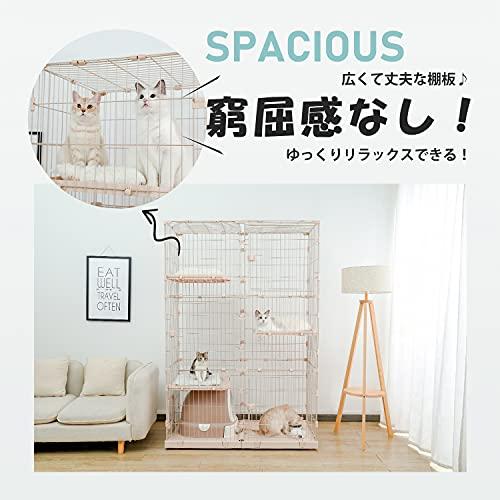 PETEPELA(ぺテぺラ) 猫 ケージ 大型 3段 広い 2段 多頭飼い キャットケージ 多頭用 キャスター ローラー 大きい 可愛い 増やせ ベージュ 5*184 5cm