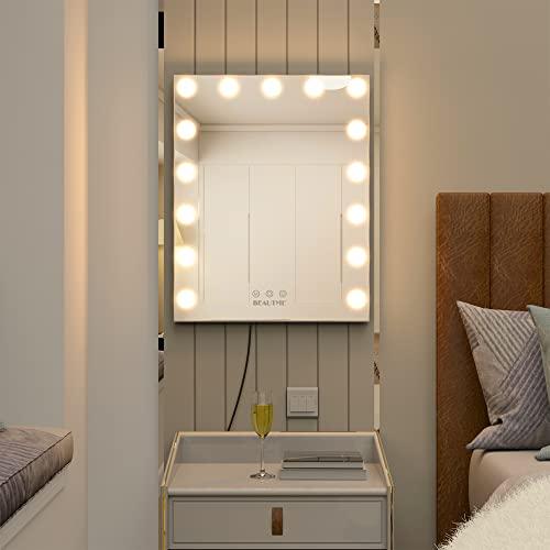 BEAUTME 女優ミラー 化粧鏡 ハリウッドミラー メイク 鏡 卓上 壁掛け 2way 15個のLEDライト付き 三色点灯モード 無段階調光 壁掛け この大型ハリウッドミラーは 上半身を完璧に映し出すことができる完璧な大サイズ 5cm です