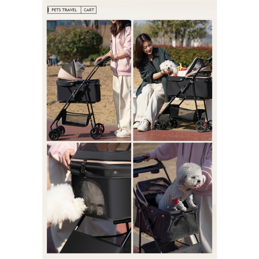 愛玩動物手押し車  折りたたみ ペットキャリーカート 犬用乳母車 猫犬兼用 犬用手押し車 多役立つこと 小型犬 多頭用 ミニ 4輪 耐荷重15kg ペットバギー 精神的な統合飾り気の無い 軽