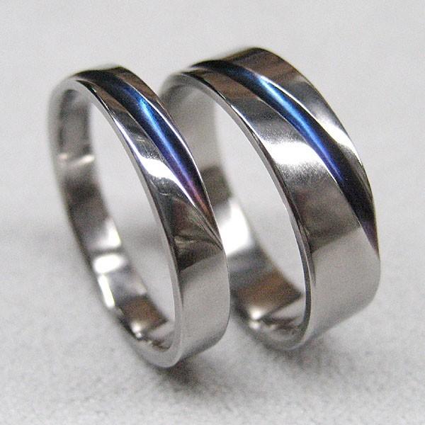 純チタン結婚指輪：1Line Blue：2本セット 金属アレルギー対応 ストレスフリー ハンドメイド鍛造