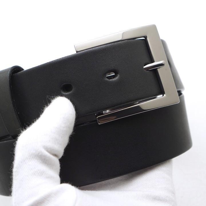 チタン バックル ベルト 幅35mm TYPE-K ブラック本革ベルト 金属アレルギー対応 下腹部 肌荒れ ベルト 日本製 made in Japan 削り出しの画像