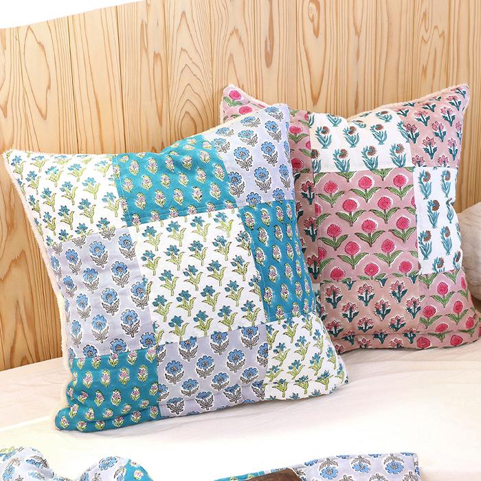 チチカカ（TITICACA） ブロックプリントパッチクッションカバー【WEB