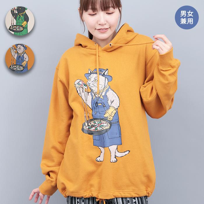 チチカカ（titicaca）/go slow caravan 裏毛スキレットピザ猫パーカー チチカカ（TITICACA） go slow caravan 裏毛スキレットピザ猫パーカー