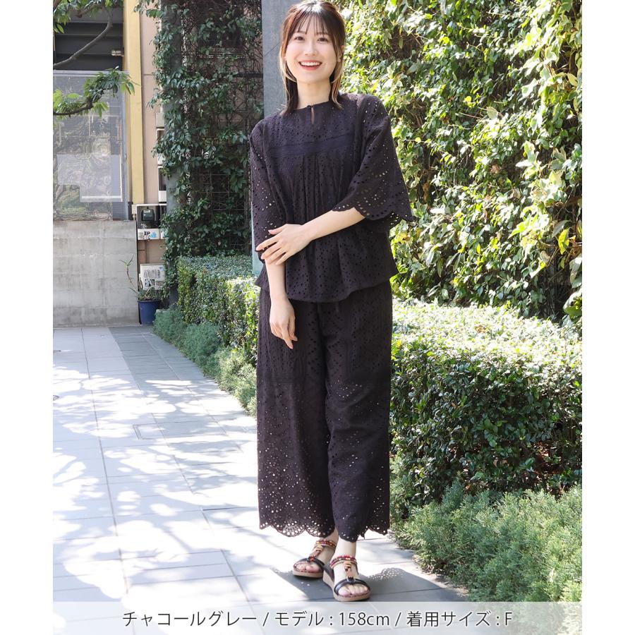 Shanti Shanti リカーモパンツ【WEB限定】 ／ ワイドパンツ レディース 春 夏 透け感 レディース ウエストゴム 裏地あり 紐 調節可能 綿100％ セットアップ os_4