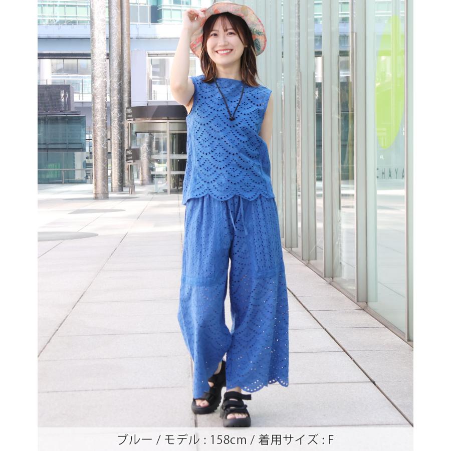Shanti Shanti リカーモパンツ【WEB限定】 ／ ワイドパンツ レディース 春 夏 透け感 レディース ウエストゴム 裏地あり 紐 調節可能 綿100％ セットアップ os_5