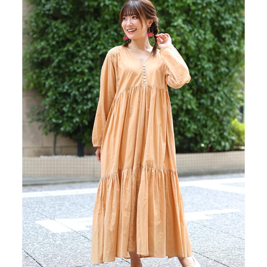 malaKALANCHOEライトミント長袖ワンピース インド綿 malaKALANCHOEライトミント長袖ワンピース インド綿