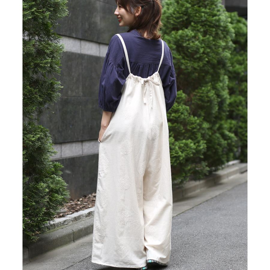 PORINA ドット刺繍プラムサロペットパンツ【WEB限定】 ／ オールインワン オーバーオール レディース 春 夏 ワイドパンツ 調節可 インド ms ecs40823143030｜titicaca-y｜07