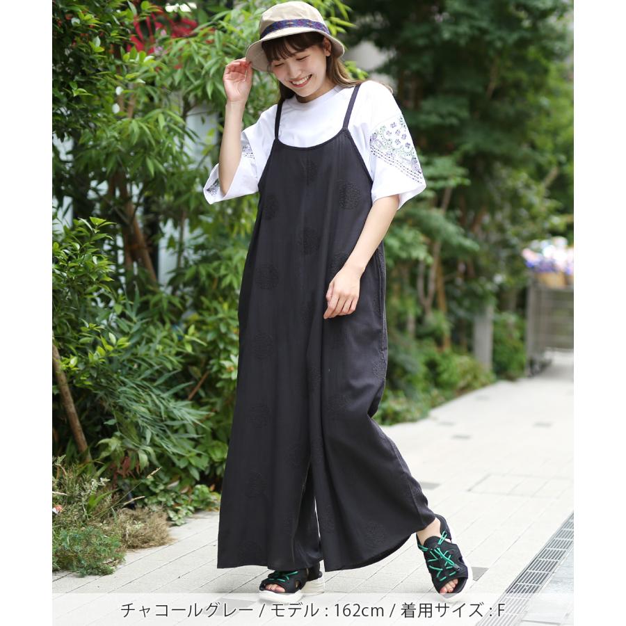 PORINA ドット刺繍プラムサロペットパンツ【WEB限定】 ／ オールインワン オーバーオール レディース 春 夏 ワイドパンツ 調節可 インド ms ecs40823143030｜titicaca-y｜08