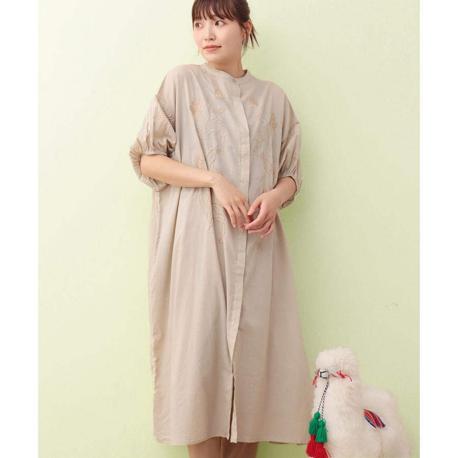 PORINA フルール刺繍ワンピース【WEB限定】 ／ シャツワンピース レディース 春 夏 羽織り 半端袖 シンプル フラワー 綿 ms ecs40823161660｜titicaca-y｜02