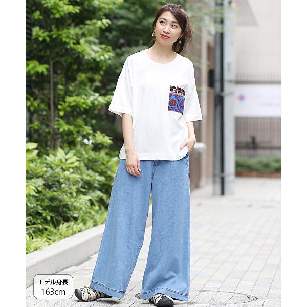 Tシャツ プルオーバー トップス レディース 春 夏 薄手 半袖 春服 夏服 胸ポケット 綿100 コットン オーバーサイズ 柄 カンガポケット Tシャツ Jscbd264 チチカカ Paypayモール店 通販 Paypayモール