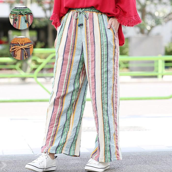 コットンパンツ ボトムス レディース 春 夏 ズボン 薄手 春服 ストライプ 綿 コットン ウエストゴム ゆったり らくちん マルチストライプ パンツ Jsicc4 チチカカ Paypayモール店 通販 Paypayモール