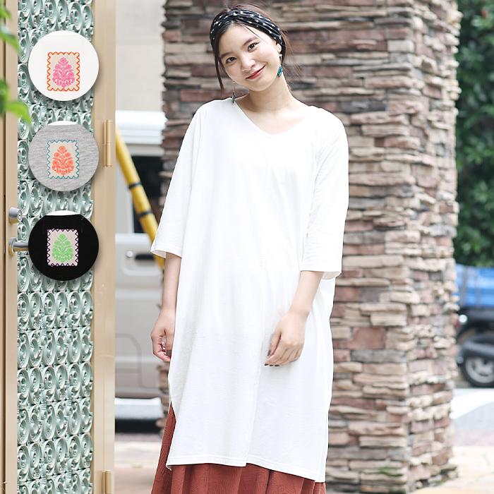 ワンピース レディース 春 夏 チュニック 薄手 半袖 五分袖 スリット Vネック 綿100 コットン ゆったり シンプル 無地 コットンカット ワンピース Jssbd298 チチカカ Paypayモール店 通販 Paypayモール